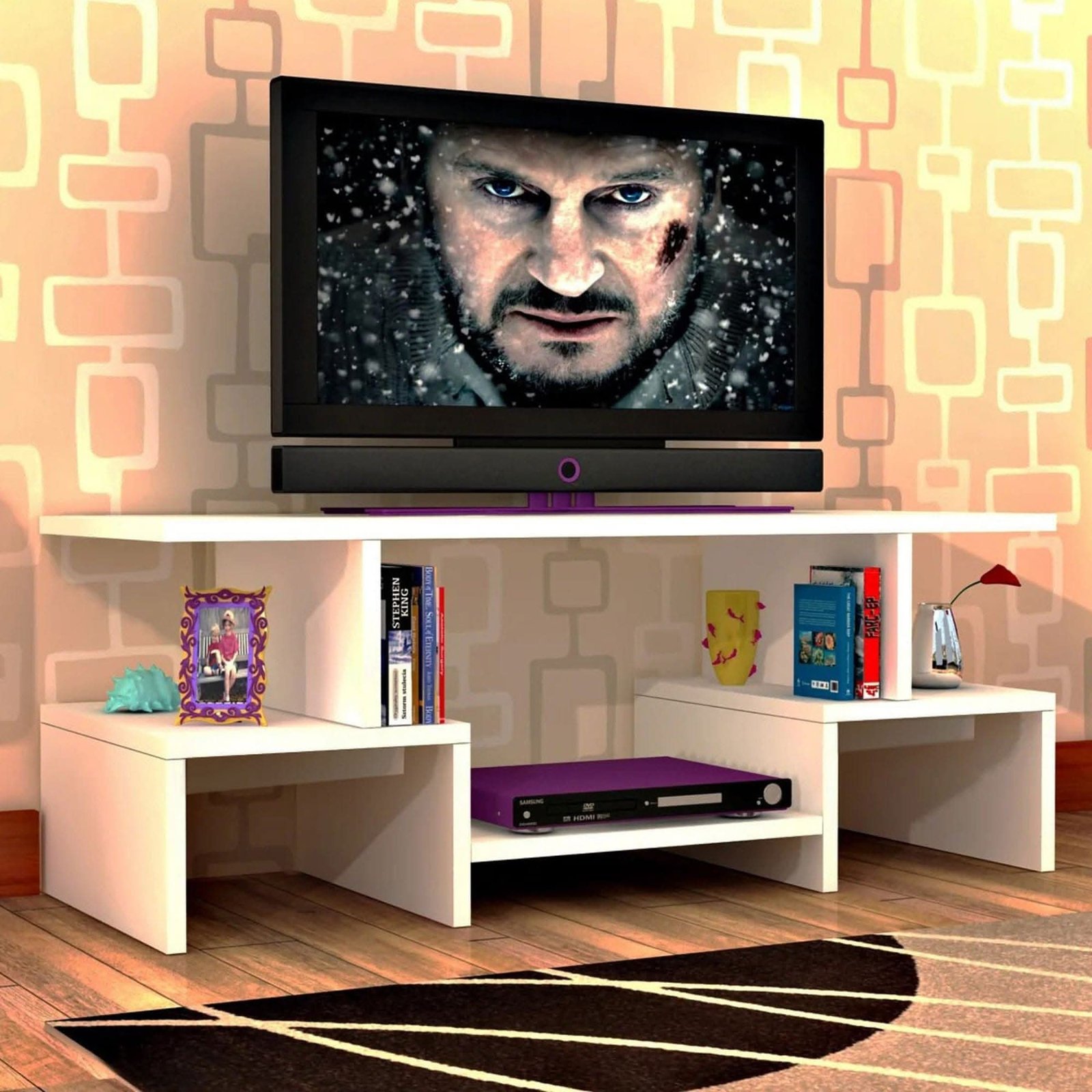 طاولة تلفازبأرفف خشب